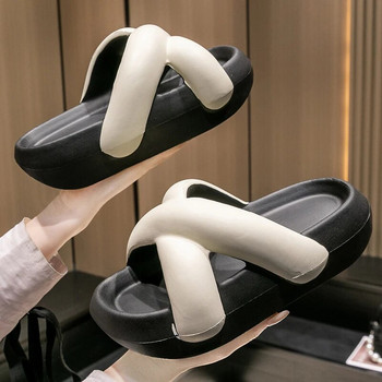 Нова мода Cross Design Летни дамски домашни обувки Уютни пързалки Гъвкави панталони на открито Сандали за жени Чехли Джапанки