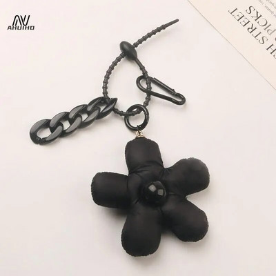 Divatos fekete virágos kulcstartó aranyos virágos kulcstartó lányoknak hátizsák dísztáska medál dekoráció