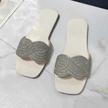 Παντόφλες Γυναικείες 2024 Καλοκαίρι Νέα Μόδα Flat Rhinestone Open Toed Παντόφλες Παντόφλες Παραλίας με ανοιχτές μύτης παντόφλες για γυναίκες Zapatos