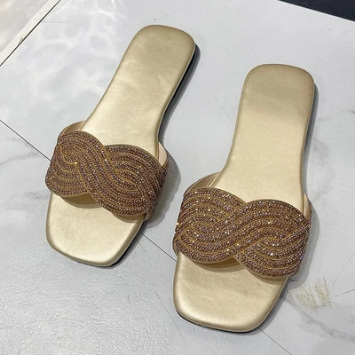 Чехли Дамски 2024 Лято Нова мода Плоски кристали С отворени пръсти Универсални плажни чехли с отворени пръсти Дамски Zapatos