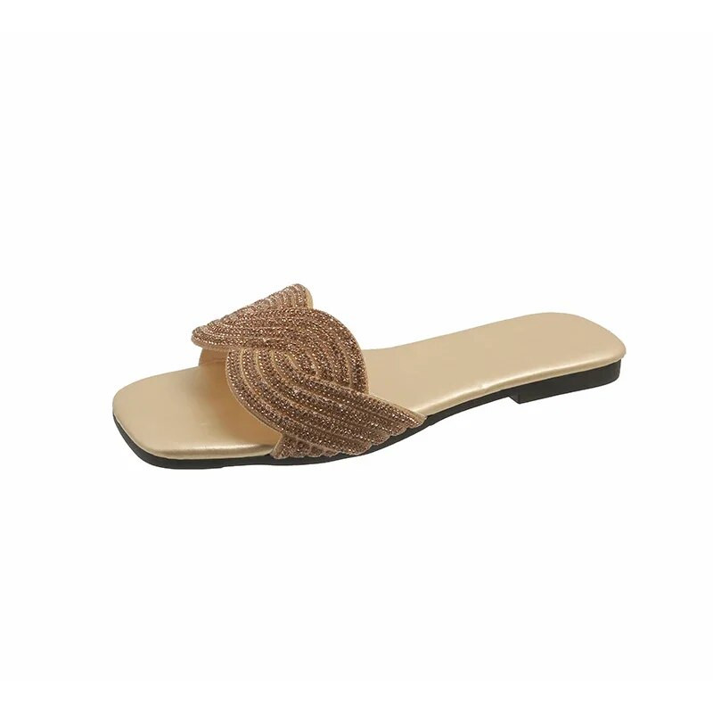 Női papucsok 2024 nyár, új divat, lapos strasszos, nyitott orrú, minden mérkőzés nyitott orrú, szabadtéri strandpapucs női zapatos