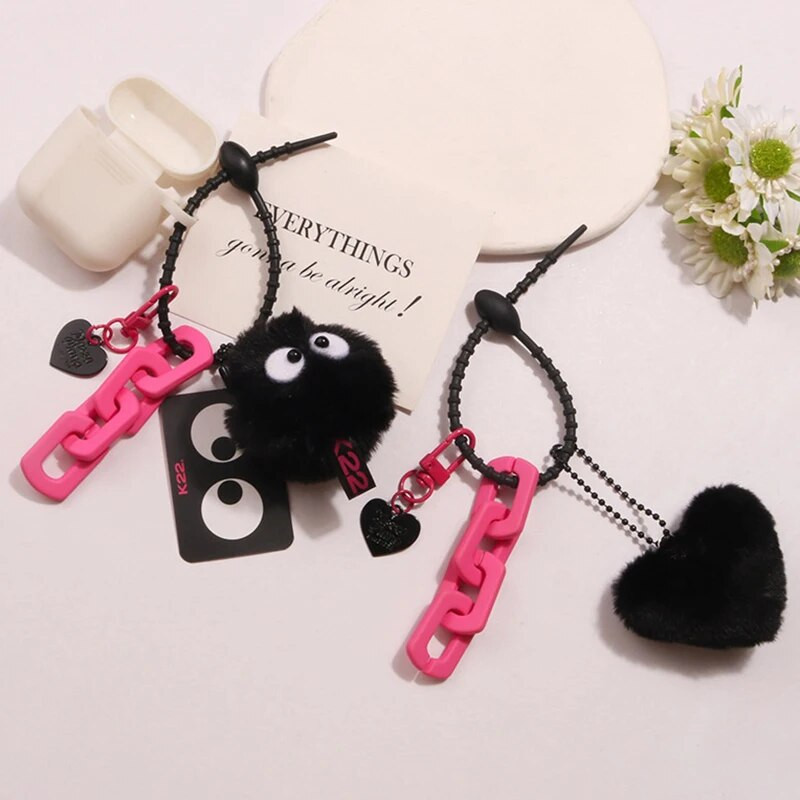 1PC plīša Black Coal Elf Love Heart Auto kulons atslēgu piekariņš Austiņu futrālis Mugursomas piekaramie ornamenti