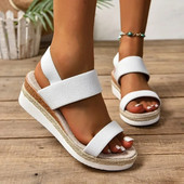 2024. gada jaunas sieviešu sandales ar mīkstām šuvēm Sieviešu modes apavi ar ķīļveida platformu Sieviešu pludmales apavi ar atvērtu purngalu, kupli Sandalias De Mujer