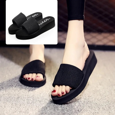 Papuče za žene za ljeto Neklizajuća tkanina Gornja potpetica Cipele Kućne papuče Mekani potplat s platformom Ženske cipele za plažu Japanke