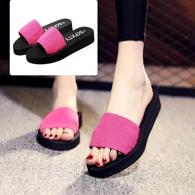 Papuče za žene za ljeto Neklizajuća tkanina Gornja potpetica Cipele Kućne papuče Mekani potplat s platformom Ženske cipele za plažu Japanke