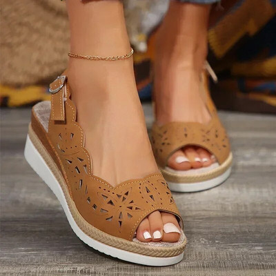 Sandals Women 2024 Summer New Platform Shoes for Women Hollow Wedges Peep Toe Casual Designers Dress Shoes Zapatos De Mujer