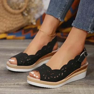 Γυναικεία σανδάλια 2024 Καλοκαίρι Νέα Γυναικεία Πλατφόρμα Παπούτσια με κούφια σφήνες Peep Toe Casual Designers Dresses Zapatos De Mujer