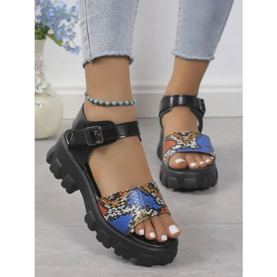 Vasaras elpojoši apavi Naktsklubs Mīkstas kažokādas siksnas Ikdienas apavi ar biezu zoli Forši biezi augstpapēžu kurpes Mīkstas zoles sandales platformas kurpes