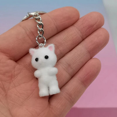 1Gb 3D karikatūra Flocking Cat Keychain Kawaii Cat atslēgu piekariņš Dzīvnieku atslēgu piekariņi Suvenīru dāvanas sievietēm Vīriešiem Auto atslēgas DIY Rotaslietas