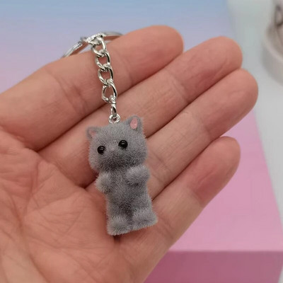 1Gb 3D karikatūra Flocking Cat Keychain Kawaii Cat atslēgu piekariņš Dzīvnieku atslēgu piekariņi Suvenīru dāvanas sievietēm Vīriešiem Auto atslēgas DIY Rotaslietas