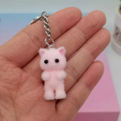 1Gb 3D karikatūra Flocking Cat Keychain Kawaii Cat atslēgu piekariņš Dzīvnieku atslēgu piekariņi Suvenīru dāvanas sievietēm Vīriešiem Auto atslēgas DIY Rotaslietas
