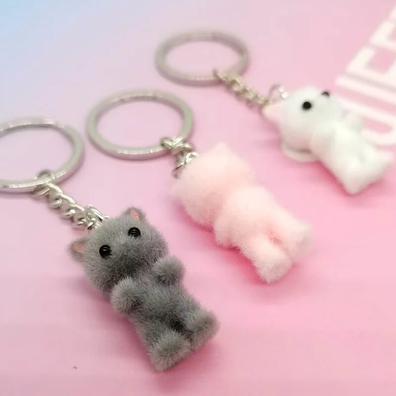 1Gb 3D karikatūra Flocking Cat Keychain Kawaii Cat atslēgu piekariņš Dzīvnieku atslēgu piekariņi Suvenīru dāvanas sievietēm Vīriešiem Auto atslēgas DIY Rotaslietas