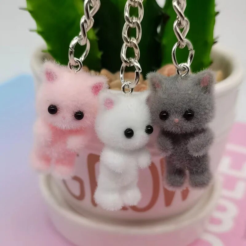1Gb 3D karikatūra Flocking Cat Keychain Kawaii Cat atslēgu piekariņš Dzīvnieku atslēgu piekariņi Suvenīru dāvanas sievietēm Vīriešiem Auto atslēgas DIY Rotaslietas