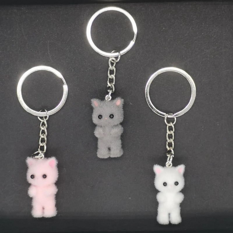 1Gb 3D karikatūra Flocking Cat Keychain Kawaii Cat atslēgu piekariņš Dzīvnieku atslēgu piekariņi Suvenīru dāvanas sievietēm Vīriešiem Auto atslēgas DIY Rotaslietas
