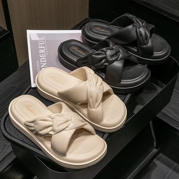 Лятна мода Crossover Design Чехли Нехлъзгаща се платформа Плъзгачи Комфортни морски плажни сандали Дамски обувки Дамски домашни джапанки