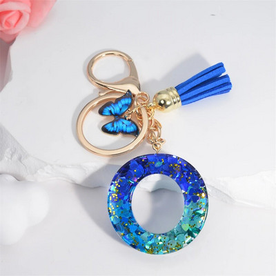 Mare albastru de la A la Z 26 litere breloc femei portofel Breloc 26 inițiale alfabet fluture ciucuri pandantiv cu brelocuri bijuterii cadou