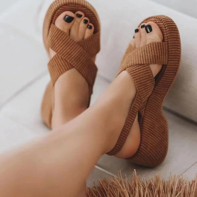 Разпродажба на дамски обувки 2023 г. Нови летни модни плътни дамски сандали с кръгла глава Ежедневни прости дамски сандалии на открито