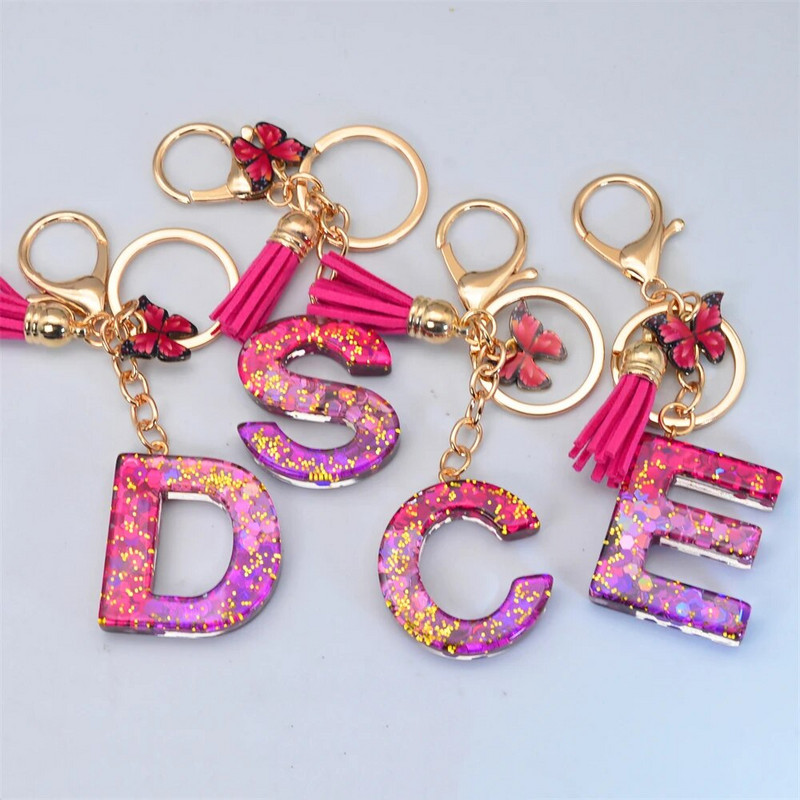 Svjetlucavi AZ Sjajni privjesak sa šljokicama i slovom Privjesak za ključeve s resicama Zvjezdica s loptom Privjesci za ključeve Ženska torba Ukrasi Drangulije za automobil Dodaci