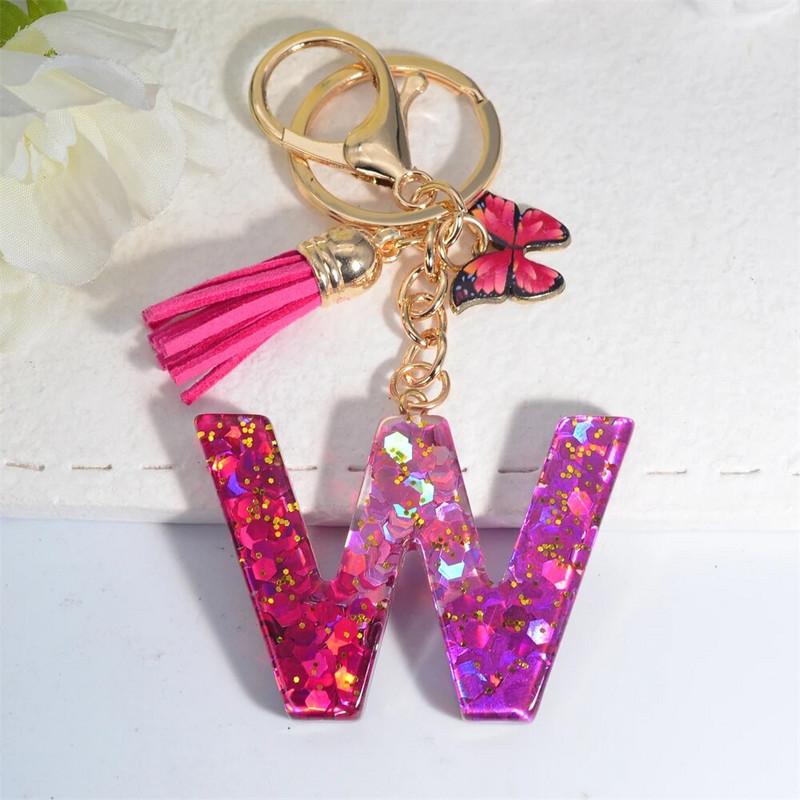 Svjetlucavi AZ Sjajni privjesak sa šljokicama i slovom Privjesak za ključeve s resicama Zvjezdica s loptom Privjesci za ključeve Ženska torba Ukrasi Drangulije za automobil Dodaci