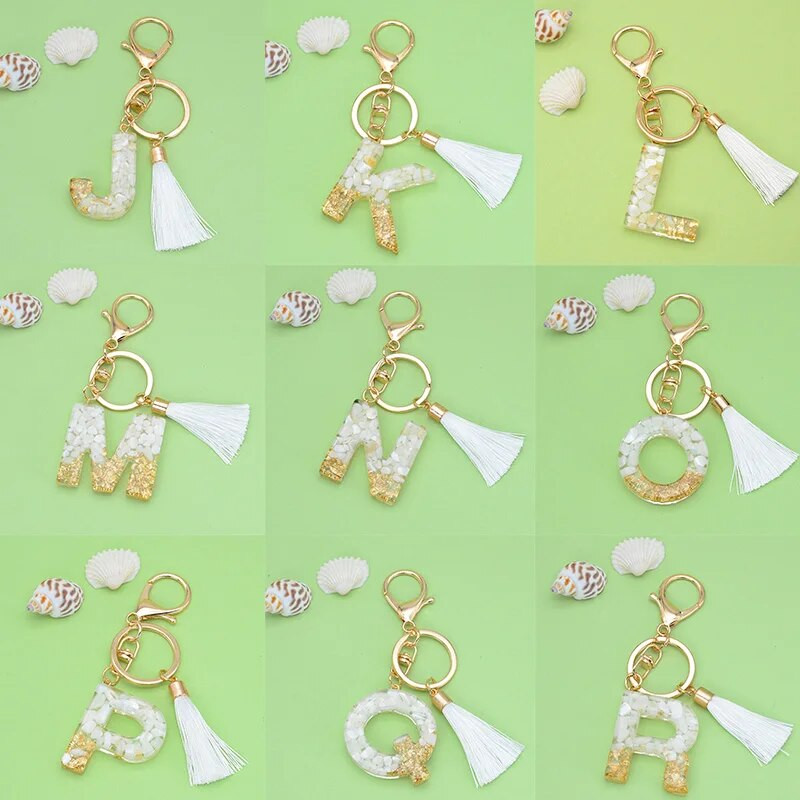 Angļu burtu atslēgu piekariņš ar baltu pušķu kristālu AZ atslēgu piekariņš mirdzoši fliteriem aizpildāmi atslēgu piekariņi meitenēm dāvanas maisiņu piekariņi