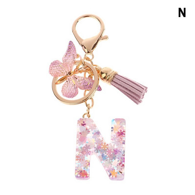 AZ sapņains fliteru burtu atslēgu piekariņš sievietēm pušķis tauriņš, kulons, sākotnējais atslēgu piekariņš somiņa, piekarināma soma, piekariņi, automašīnas atslēgu ķēde