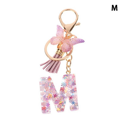 AZ sapņains fliteru burtu atslēgu piekariņš sievietēm pušķis tauriņš, kulons, sākotnējais atslēgu piekariņš somiņa, piekarināma soma, piekariņi, automašīnas atslēgu ķēde