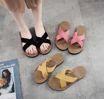 Модни плажни чехли Дамски обувки с плосък ток Външни летни пързалки с кръстосана каишка Дамски обувки с равни джапанки Женски Zapatos Mujer