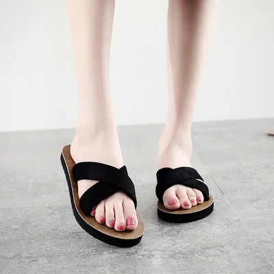 Modes pludmales čības sievietēm ar plakaniem papēžiem brīvā dabā, vasaras slidkalniņi, krustveida siksniņas, sieviešu, plakani, flip-flop apavi sievietēm Zapatos Mujer