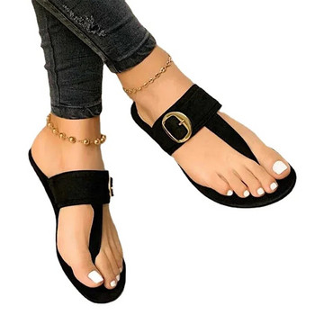Дамски чехли Плоски сандали с щипка Плоски летни T вързани дамски обувки Плажни ежедневни дамски джапанки Модни дамски обувки от PU кожа