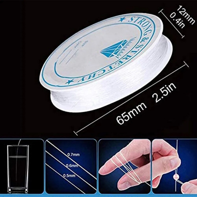 6 ruļļi/1 maisiņš elastīga aukla rokassprādzēm Elastīga rokassprādzes aukla kristāla stīgu stiepjama lodīšu aukla rotaslietu izgatavošanai.