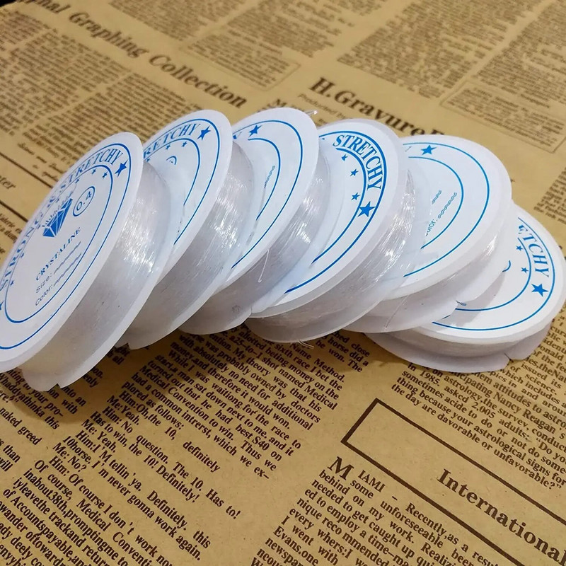 6 ruļļi/1 maisiņš elastīga aukla rokassprādzēm Elastīga rokassprādzes aukla kristāla stīgu stiepjama lodīšu aukla rotaslietu izgatavošanai.