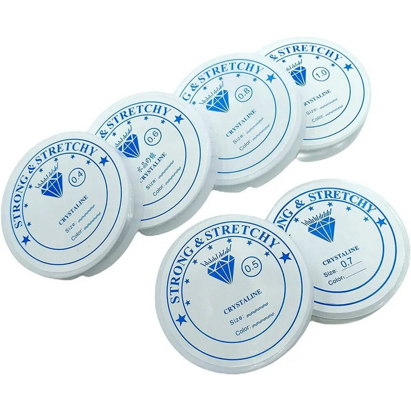 6 ruļļi/1 maisiņš elastīga aukla rokassprādzēm Elastīga rokassprādzes aukla kristāla stīgu stiepjama lodīšu aukla rotaslietu izgatavošanai.