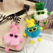 Mini Cute Rex Rabbit Fluffy Keychain κούκλα Κρεμαστό με μπρελόκ Δημιουργικό καρτούν Αξεσουάρ μπρελόκ Ακουστικά Διακόσμηση τσάντας