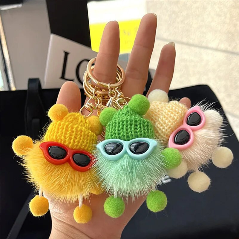 Mini Cute Rex Rabbit Fluffy Keychain κούκλα Κρεμαστό με μπρελόκ Δημιουργικό καρτούν Αξεσουάρ μπρελόκ Ακουστικά Διακόσμηση τσάντας