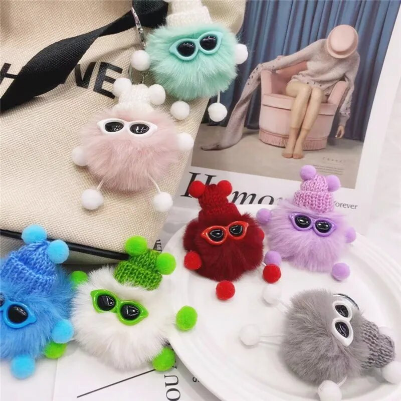 Mini Cute Rex Rabbit Fluffy Keychain κούκλα Κρεμαστό με μπρελόκ Δημιουργικό καρτούν Αξεσουάρ μπρελόκ Ακουστικά Διακόσμηση τσάντας