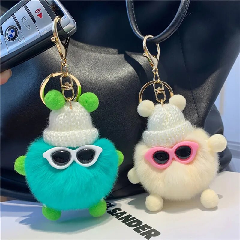 Mini Cute Rex Rabbit Fluffy Keychain κούκλα Κρεμαστό με μπρελόκ Δημιουργικό καρτούν Αξεσουάρ μπρελόκ Ακουστικά Διακόσμηση τσάντας