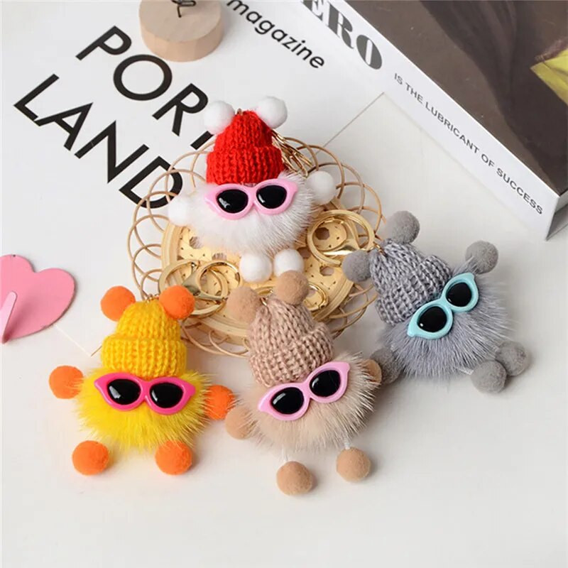 Mini Cute Rex Rabbit Fluffy Keychain κούκλα Κρεμαστό με μπρελόκ Δημιουργικό καρτούν Αξεσουάρ μπρελόκ Ακουστικά Διακόσμηση τσάντας
