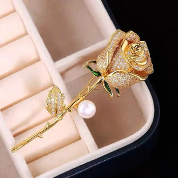 Елегантни златни брошки с розови цветя за жени, момичета, кристали CZ, луксозни дамски аксесоари