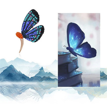 Висок клас женски обикновени брошки с кристални пеперуди за жени Луксозни сини кристали Цирконова сплав Брошка с животни Безопасни игли