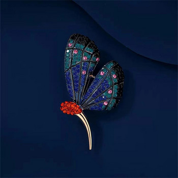 Висок клас женски обикновени брошки с кристални пеперуди за жени Луксозни сини кристали Цирконова сплав Брошка с животни Безопасни игли