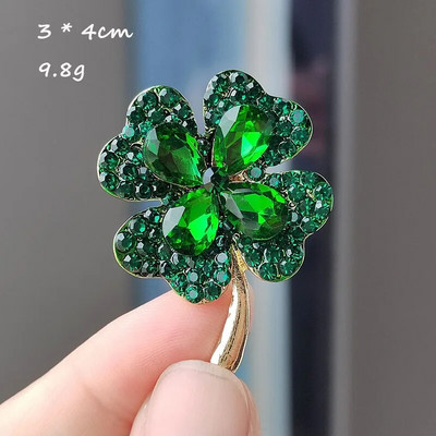 Új, minimalista strasszos négylevelű lóhere brossok nőknek férfi zöld és piros színű tű Béke és egészség Növényi ékszer Ajándékok