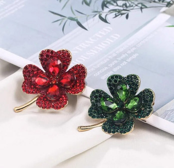 Πράσινο κόκκινο κρύσταλλο στρας Τετράφυλλο τριφύλλι λουλούδι καρφίτσες Καρφίτσες για πέτο Κοσμήματα Αξεσουάρ ρούχων Καρφίτσα για γυναίκες 2024