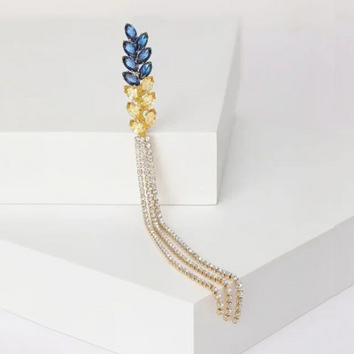 Broșe pentru femei, la modă, cu strasuri, urechi de grâu, ace cu plante albastre și galbene, accesorii casual pentru petrecere, cadou pentru Anul Nou