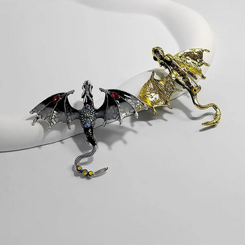 Винтидж брошки с емайлиран дракон за мъже, жени, костюм, 6-цветни кристали, летящ дракон, брошка, игли, парти, офис, приятели, подаръци