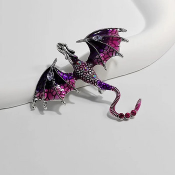 Винтидж брошки с емайлиран дракон за мъже, жени, костюм, 6-цветни кристали, летящ дракон, брошка, игли, парти, офис, приятели, подаръци