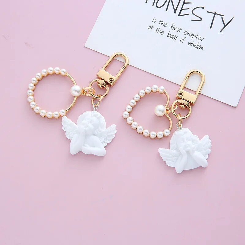 Δημιουργικό Vintage Λευκό Άγγελο Μπρελόκ Γυναικεία Κορίτσι Χαριτωμένο Μίνι Μαργαριτάρι Μπρελόκ Καρδιά Μπρελόκ Μπρελόκ Κάτοχος Μπρελόκ Τσάντα Γούρια κοσμήματα