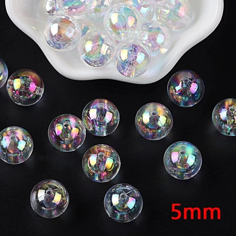 Jaunas 4 - 14 mm AB krāsu akrila krelles, apaļas, brīvas starplikas krelles rotaslietu izgatavošanai, DIY apģērbu aksesuāri