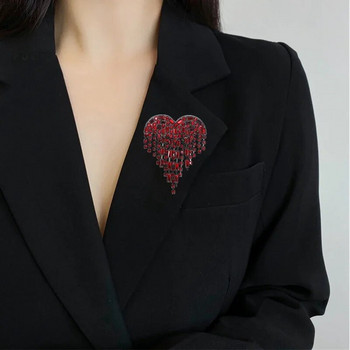 Dmari Designer Luxury Jewelry For Clothing Αίμα Μαύρο στρας Καρφίτσα σε σχήμα καρδιάς Καρφίτσες πέτο με μακριά κλωστή Φούντα καρφίτσα Γυναικεία καρφίτσα