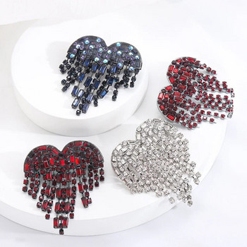 Дизайнерски луксозни бижута Dmari за облекло Кърваво-черни кристали във формата на сърце с ревери, брошка с пискюл с дълга нишка, дамска брошка
