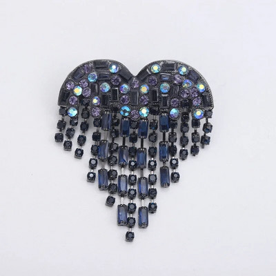 Dmari Designer Luxury Jewelry For Clothing Αίμα Μαύρο στρας Καρφίτσα σε σχήμα καρδιάς Καρφίτσες πέτο με μακριά κλωστή Φούντα καρφίτσα Γυναικεία καρφίτσα